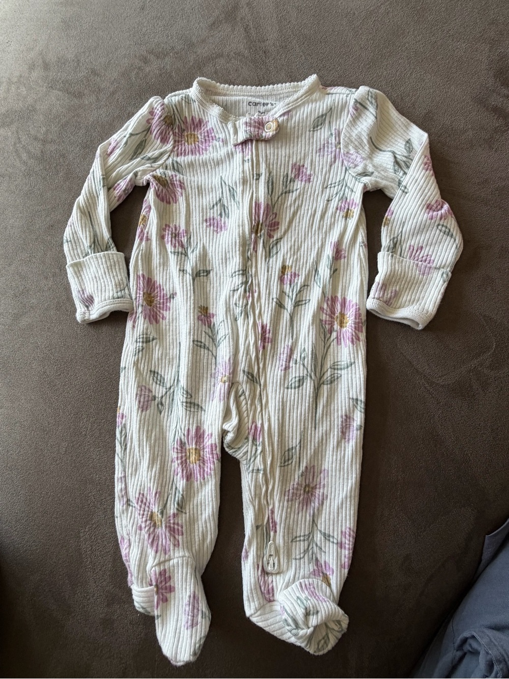Carter's Cream Ribbed Floral Footed Sleeper with Pink Flowers